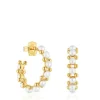 Pendientes de aro triple con baño de oro de 18 kt sobre plata y perlas cultivadas Gloss