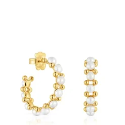 Pendientes de aro triple con baño de oro de 18 kt sobre plata y perlas cultivadas Gloss