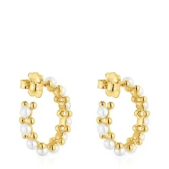 Pendientes de aro triple con baño de oro de 18 kt sobre plata y perlas cultivadas Gloss