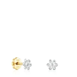 Pendientes de flores botón de oro blanco y diamantes Puppies