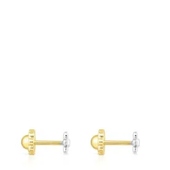 Pendientes de flores botón de oro blanco y diamantes Puppies