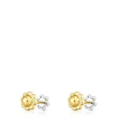 Pendientes de flores botón de oro blanco y diamantes Puppies