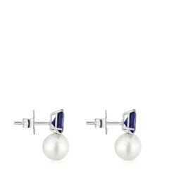 Pendientes de oro blanco, iolita y perla cultivada Ivette