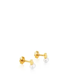 Pendientes de oro motivo oso con perla cultivada Puppies