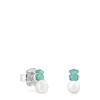 Pendientes de plata con amazonita y perla Mini Color