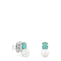 Pendientes de plata con amazonita y perla Mini Color