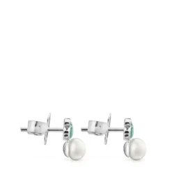 Pendientes de plata con amazonita y perla Mini Color