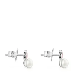 Pendientes de plata con cuarcita y perla Mini Color