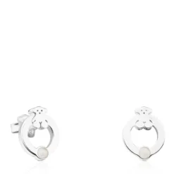 Pendientes de plata con perla motivo oso Super Power