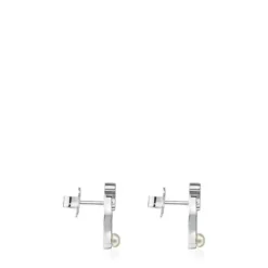 Pendientes de plata con perla motivo oso Super Power