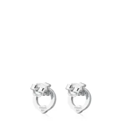 Pendientes de plata con perla motivo oso Super Power