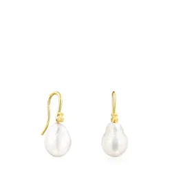 Pendientes gota con baño de oro 18 kt sobre plata y perla Gloss