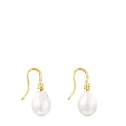 Pendientes gota con baño de oro 18 kt sobre plata y perla Gloss