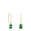 Pendientes largos con baño de oro 18 kt sobre plata y malaquita Icon Color