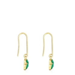 Pendientes largos con baño de oro 18 kt sobre plata y malaquita Icon Color