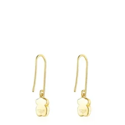 Pendientes largos con baño de oro 18 kt sobre plata y malaquita Icon Color