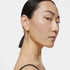 Pendientes largos dobles con baño de oro de 18 kt sobre plata y perlas cultivadas Gloss