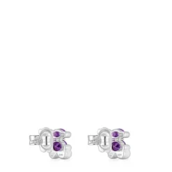 Pendientes motivo oso de plata y zafiro lila creado en laboratorio 8 mm Color Bear LGG