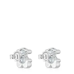 Pendientes motivo oso de plata y cuarzo cristal de roca 14 mm Color Bear