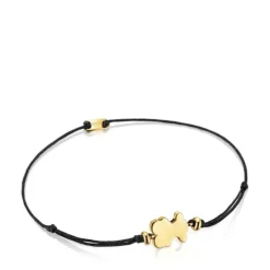 Pulsera con baño de oro 18 kt sobre plata y nylon negro con motivo oso Sweet Dolls