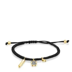 Pulsera con baño de oro 18 kt sobre plata, diamantes y cordón negro Nocturne