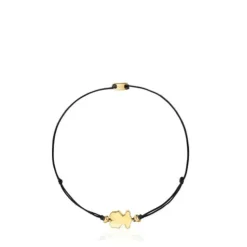 Pulsera con baño de oro 18 kt sobre plata y nylon negro con motivo oso Sweet Dolls