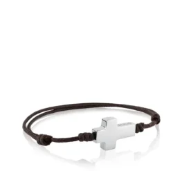Pulsera de acero y cordón marrón TOUS Cruz