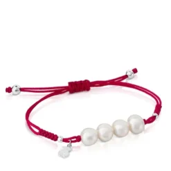 Pulsera de cordón fucsia, plata y perlas TOUS Pearls