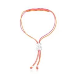 Pulsera de cordón fucsia y naranja con oso de plata Bold Bear