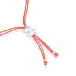 Pulsera de cordón fucsia y naranja con oso de plata Bold Bear