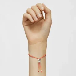 Pulsera de cordón fucsia y naranja con oso de plata Bold Bear