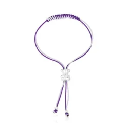 Pulsera de cordón lila y malva con oso de plata Bold Bear