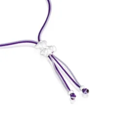 Pulsera de cordón lila y malva con oso de plata Bold Bear