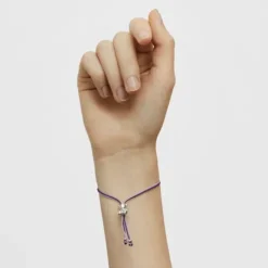 Pulsera de cordón lila y malva con oso de plata Bold Bear