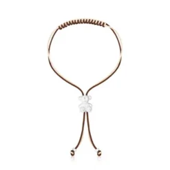 Pulsera de cordón marrón y beige con oso de plata Bold Bear