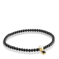 Pulsera de ónix con baño de oro 18 kt sobre plata con perla Glory