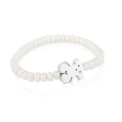 Pulsera de perlas y motivo oso de plata Sweet Dolls