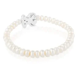 Pulsera de perlas y motivo oso de plata Sweet Dolls