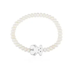 Pulsera de perlas y motivo oso de plata Sweet Dolls