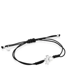 Pulsera de plata con perla y cordón negro Nocturne