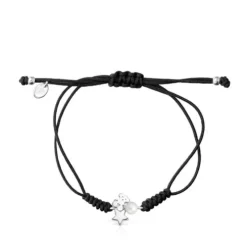 Pulsera de plata con perla y cordón negro Nocturne