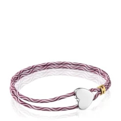 Pulsera elástica burdeos con corazón de plata Sweet Dolls
