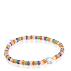 Pulsera elástica con gemas y motivo oso de plata Bold Motif