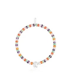 Pulsera elástica con gemas y motivo oso de plata Bold Motif