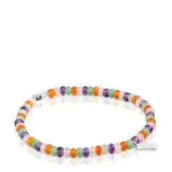 Pulsera elástica con gemas y motivo oso de plata Bold Motif