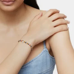 Pulsera elástica con gemas y motivo oso de plata Bold Motif