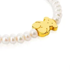 Pulsera elástica de oro y perlas cultivadas motivo oso de 1,15cm, 19cm, Sweet Dolls