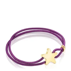 Pulsera elástica lila con estrella con baño de oro 18 kt sobre plata Sweet Dolls