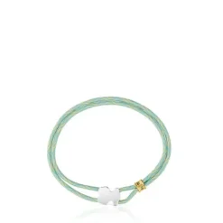 Pulsera elástica menta con oso de plata Sweet Dolls