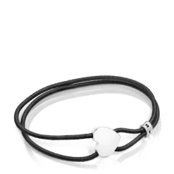 Pulsera elástica negra con corazón de plata Sweet Dolls